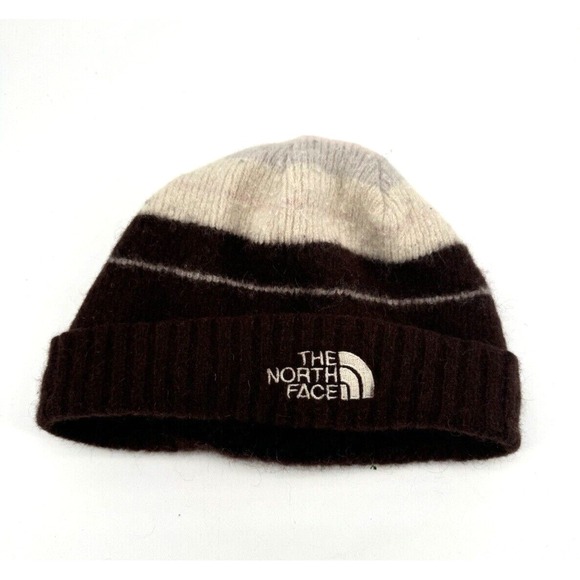 The North Face Youth Kids Beanie Wool Hat Fleece Lined Band Brown Beige Soft - Picture 1 of 4